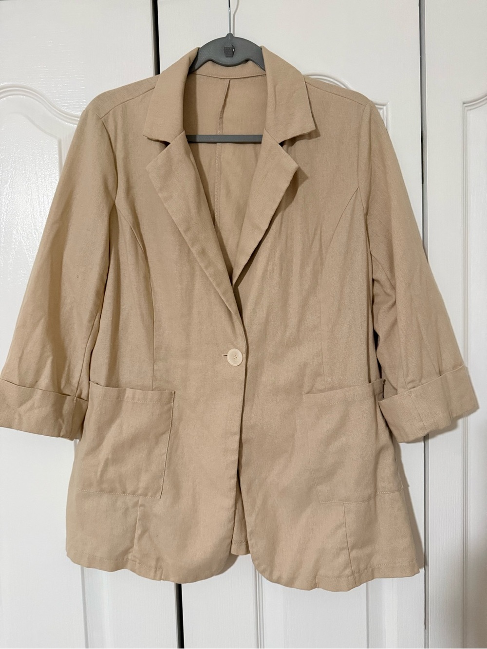 Beige summer Women's linen Lightweight Blazer Jacket - Single Button